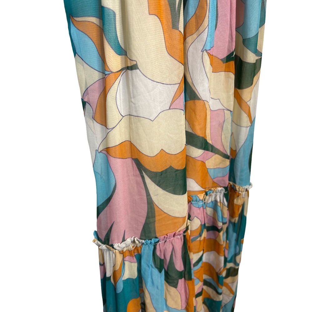Anthropologie Maeve Tiered Keyhole Maxi Dress Green Blue Abstract Floral Size M - Picture 5 of 11